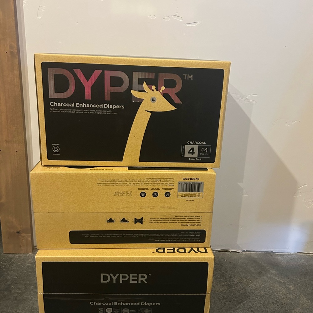 Dyper Charcoal Enhanced Diapers 3 boxes of Size 4